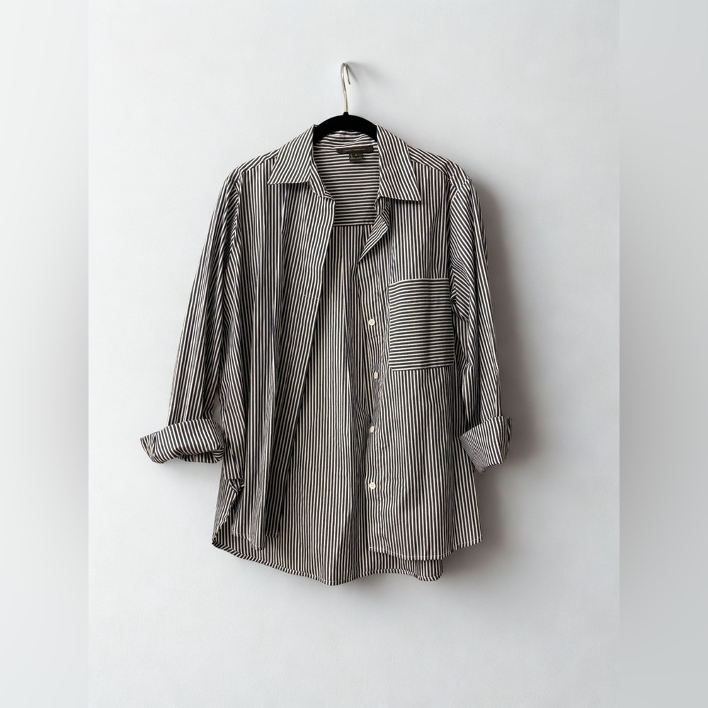 French Connection Black and White Striped Shirt Jacket